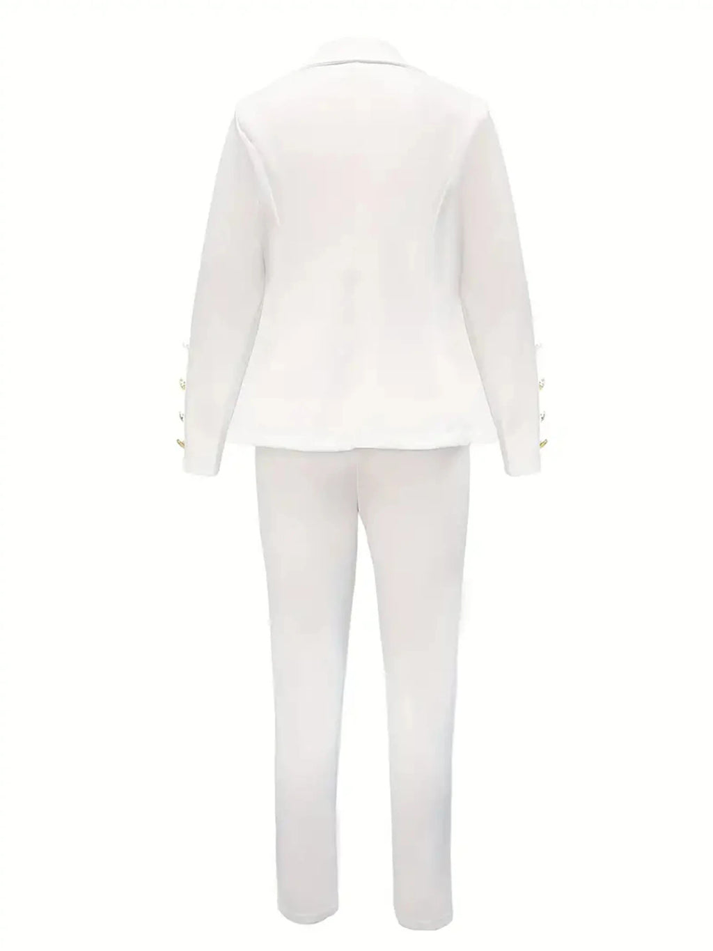 Women's White Two-Piece Suit Set, Double Breasted Long Sleeved Lapel Suit Jacket and High Waisted Slim Pants