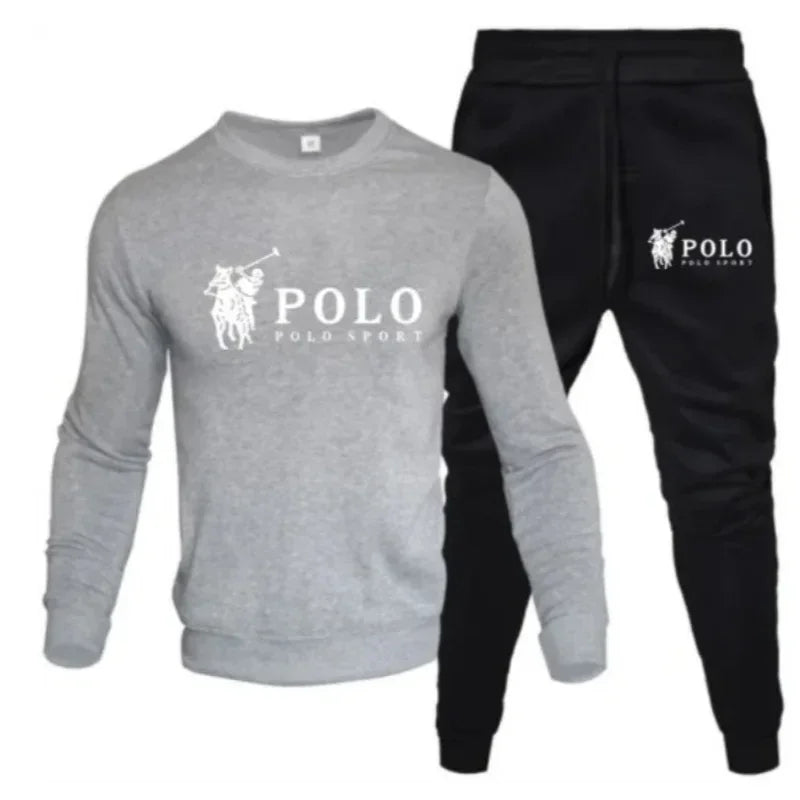 A two-piece set of men's round-neck pullover and jogging pants for autumn and winter fashion fitness outdoor casual sportswear