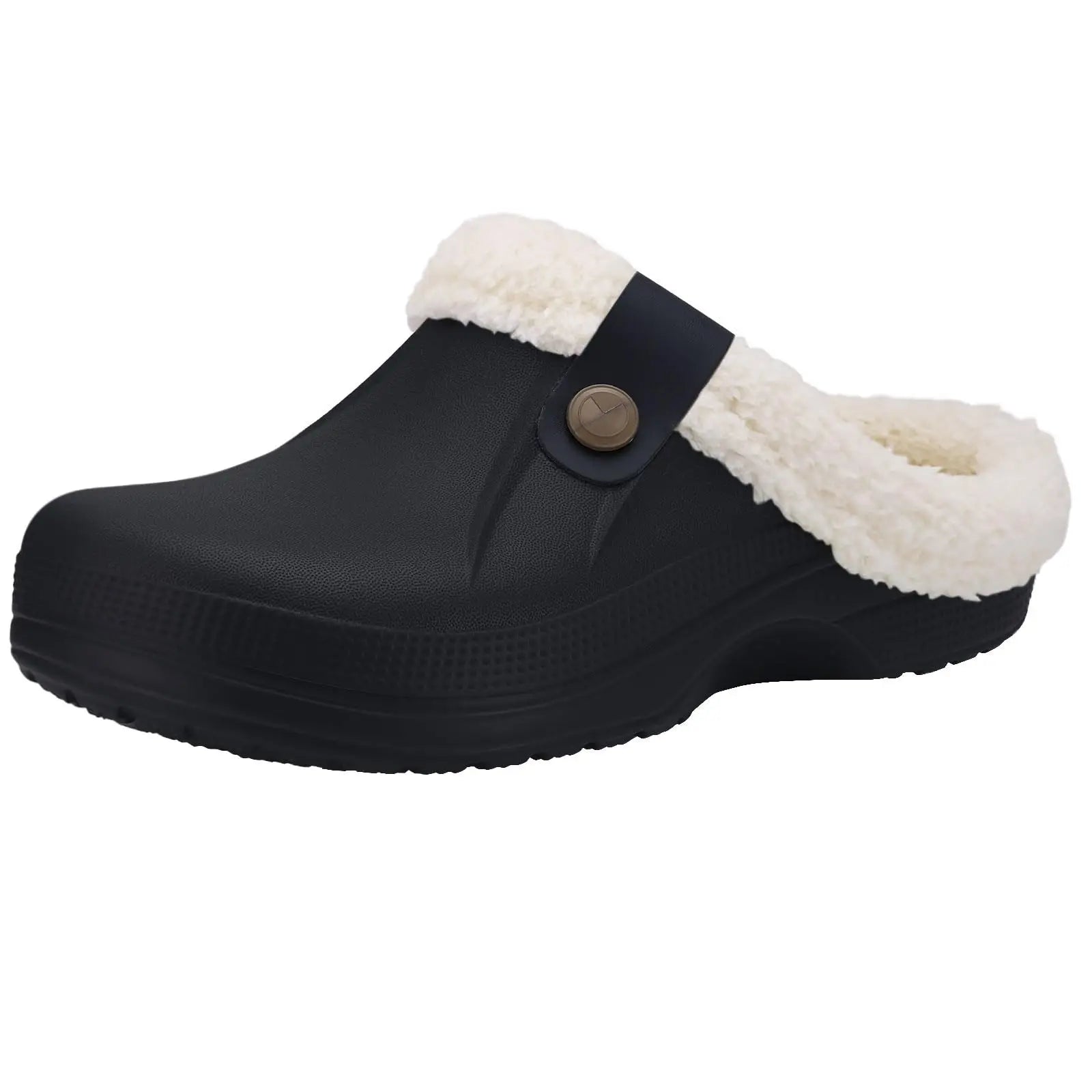 Eyriphy Classic Fur Lined Clogs For Women Waterproof Winter Fuzzy Slippers Mens Cotton Shoes For Indoor And Outdoor Rubber Soles