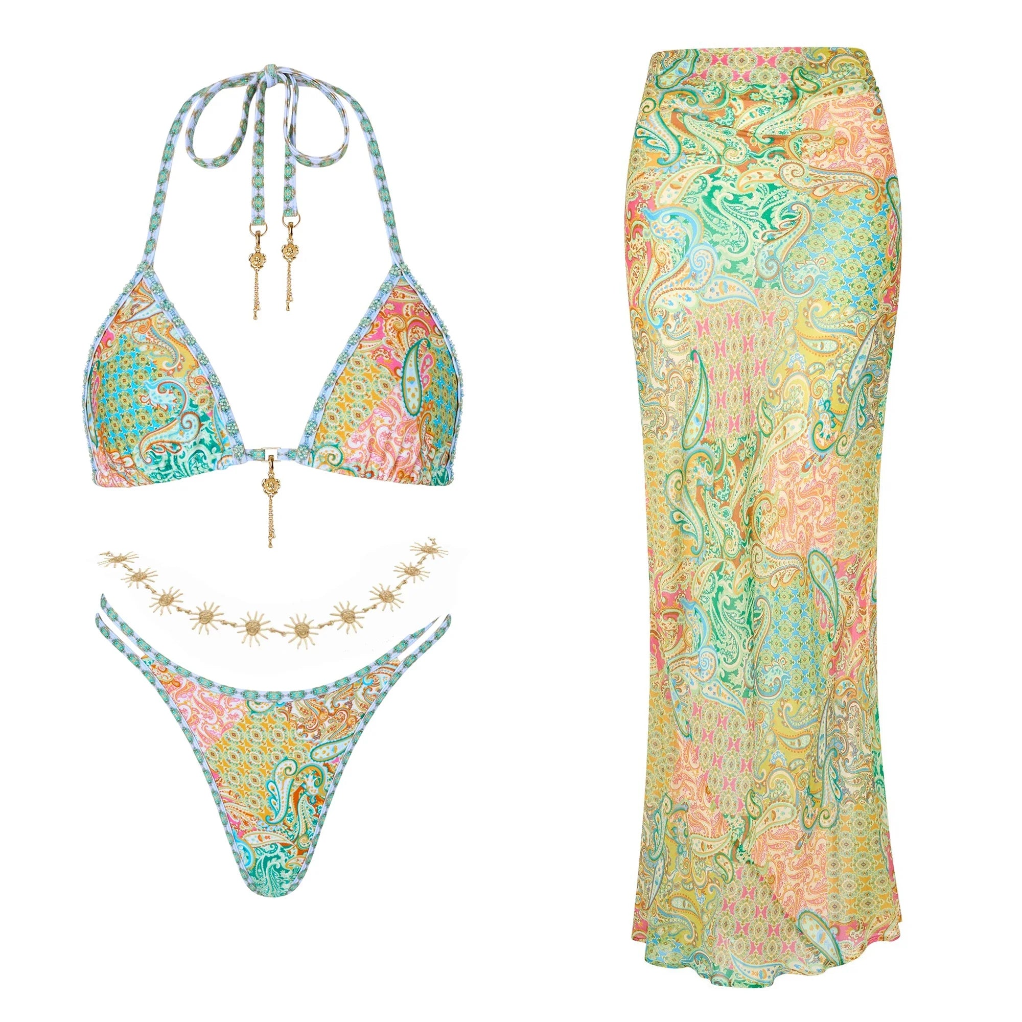 Bikini Swimsuit with Skirt Print Swimwear Women Brazilian Bikini 3 Pics Bathing Suit A Line Skirt Summer Female