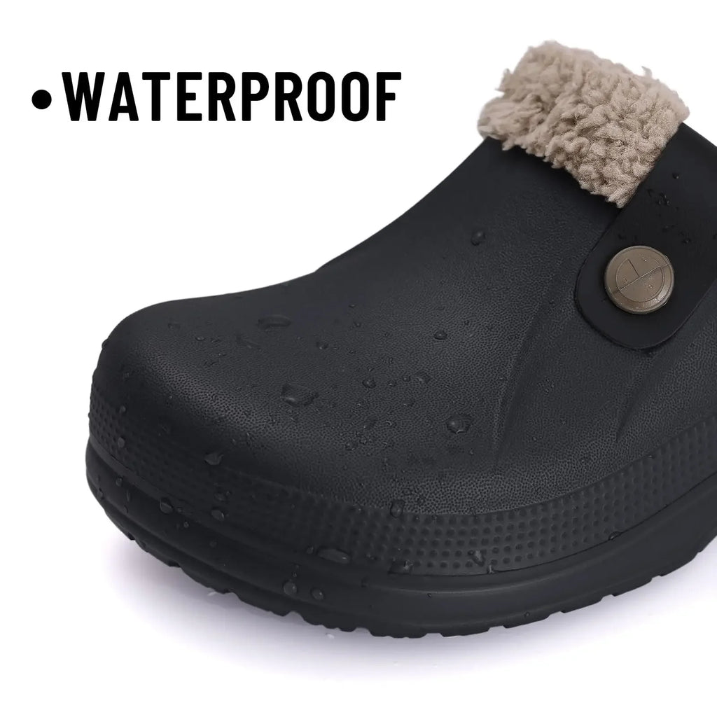 Eyriphy Classic Fur Lined Clogs For Women Waterproof Winter Fuzzy Slippers Mens Cotton Shoes For Indoor And Outdoor Rubber Soles