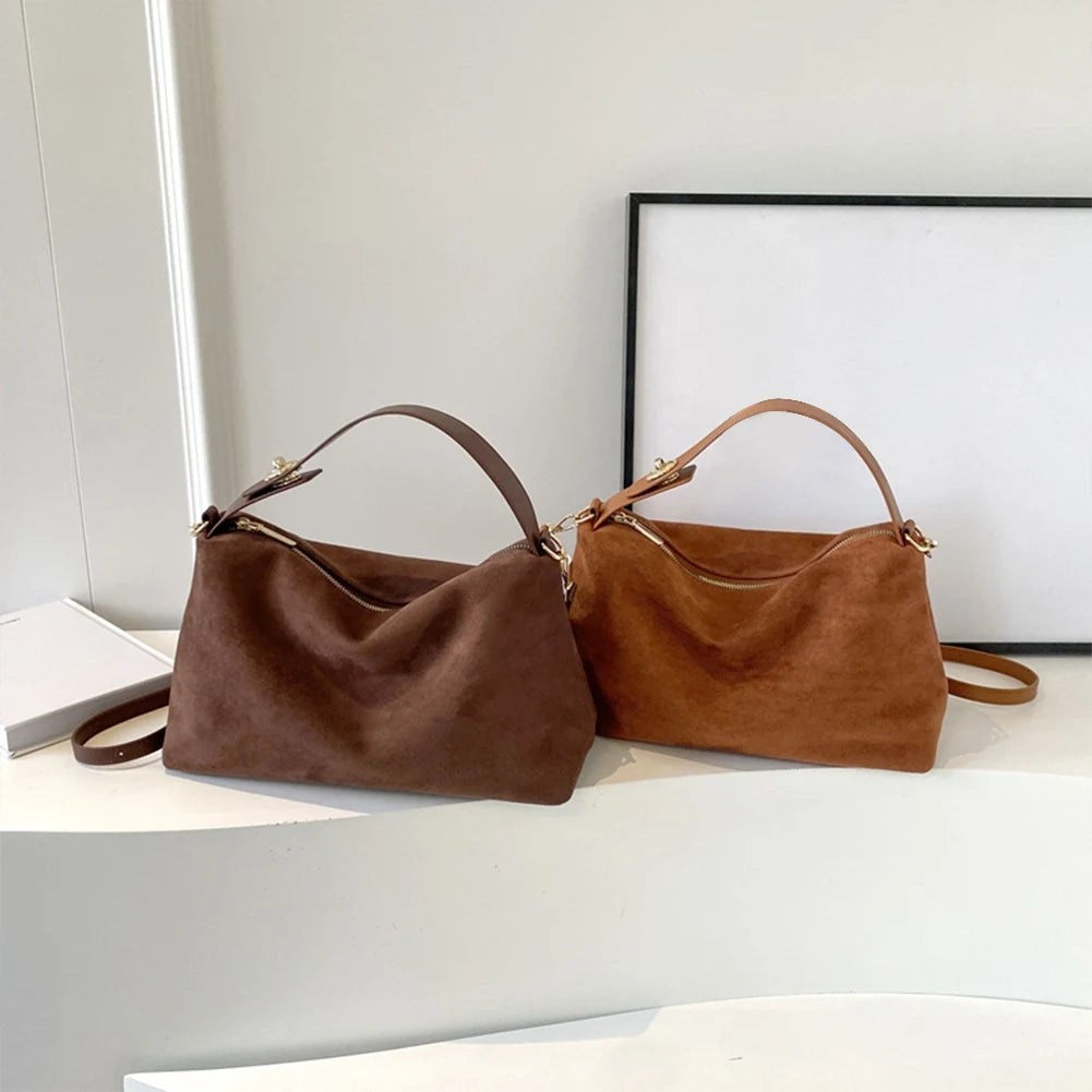 Women Suede Shoulder Bag Adjustable Strap Hobo Purse With Inner Pocket Satchel Purse Zipper Clutch Purse for Work Travel
