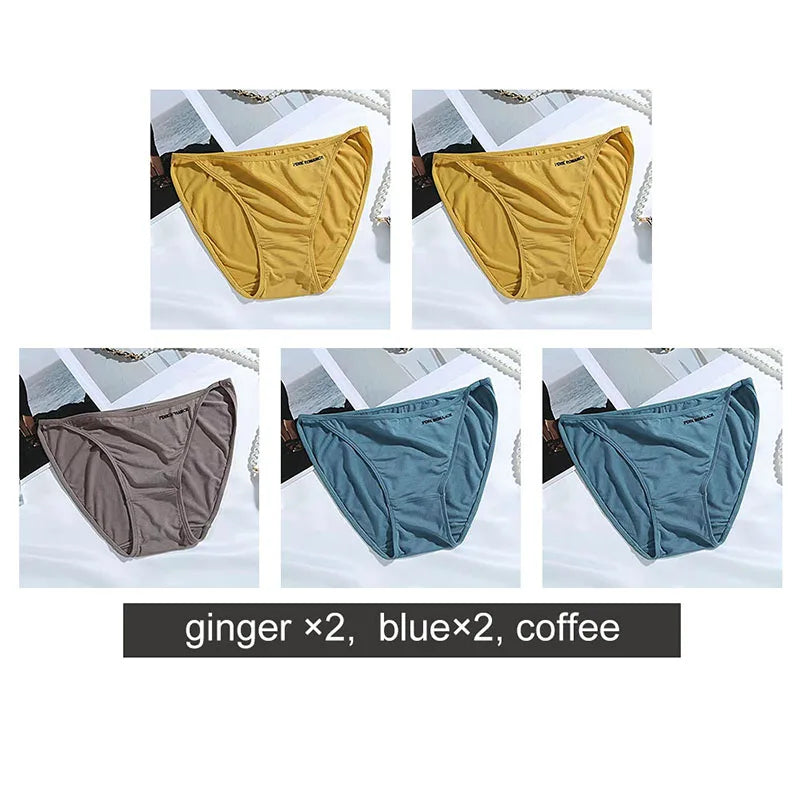 Soft Modal Women's Underwear Sexy Low Waist Panties Solid Color Briefs Summer High Elastic Female Bikini Ladies Lingerie 5pcs