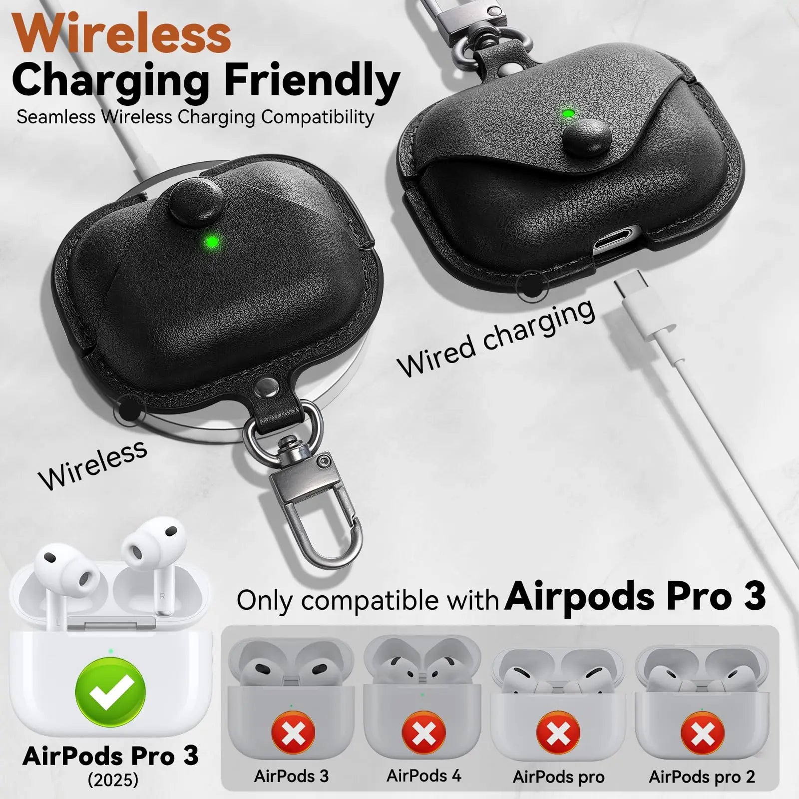 for Apple Airpod Pro 3 Case 2025 Leather Wireless Charging Protective Headphone Case Cover Leather Case for Airpods Pro 3rd Gen