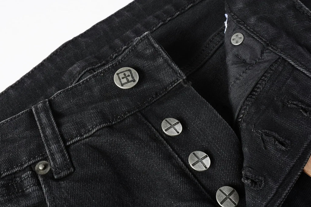 2025 New Fashion Trend High Quality Jeans Classic Retro American High Street Ripped Gray Paint Washed Skinny Jeans Men
