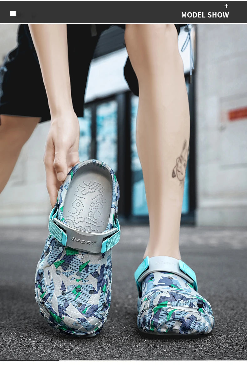 Shoes Men's Clogs Slippers Sandals 46 47 Male Garden Shoes Flat Camouflage Sandals Male Big Size Outdoor Flip Flops Home Clogs