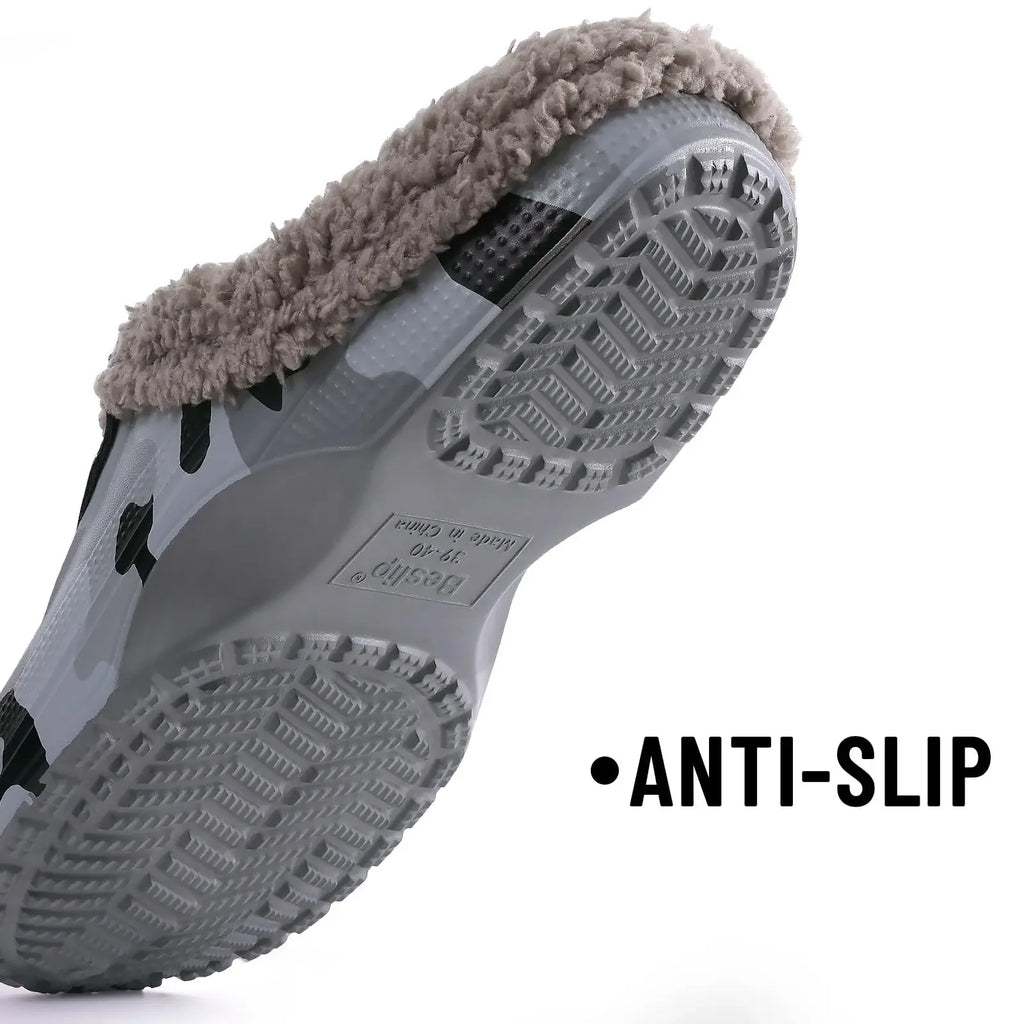 New Men Waterproof Slippers Women Men Fur Clogs Slippers Winter Men Garden Shoes Outdoor Antiskid Mules Indoor Soft House Shoes