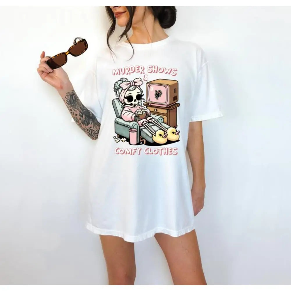 Murder Shows and Comfy Clothes - T-Shirt, True Crime Tee, Cute Graphic, Funny Apparel