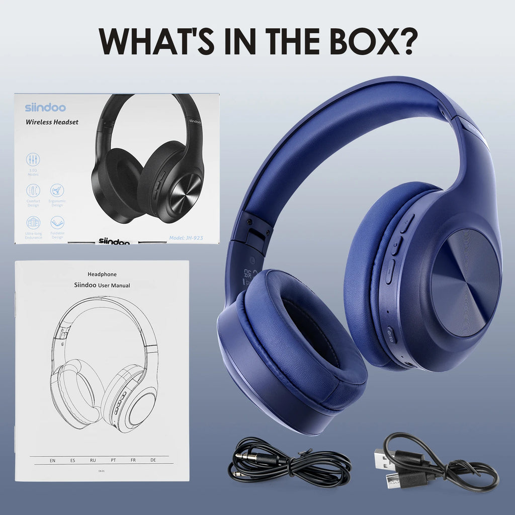 Siindoo JH-923 Wireless Headphones Over Ear,Foldable Bluetooth Headsets,3EQ Sound Modes, Hi-Res Audio with Deep Bass Microphone