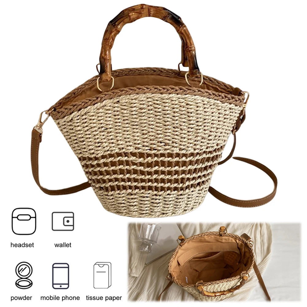 Casual Summer Beach Bag Women Straw Hobo Bag Large Woven Shoulder Bag Clutch Purse for Travel Vacation Shopping