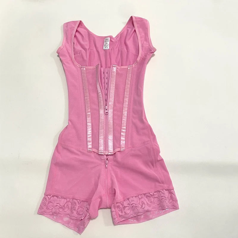 Body Shaper Shapewear Women Bodysuit Colombian Fajas 9-bone High Compression Girdle Double Tummy Control,Open Crotch with Zipper