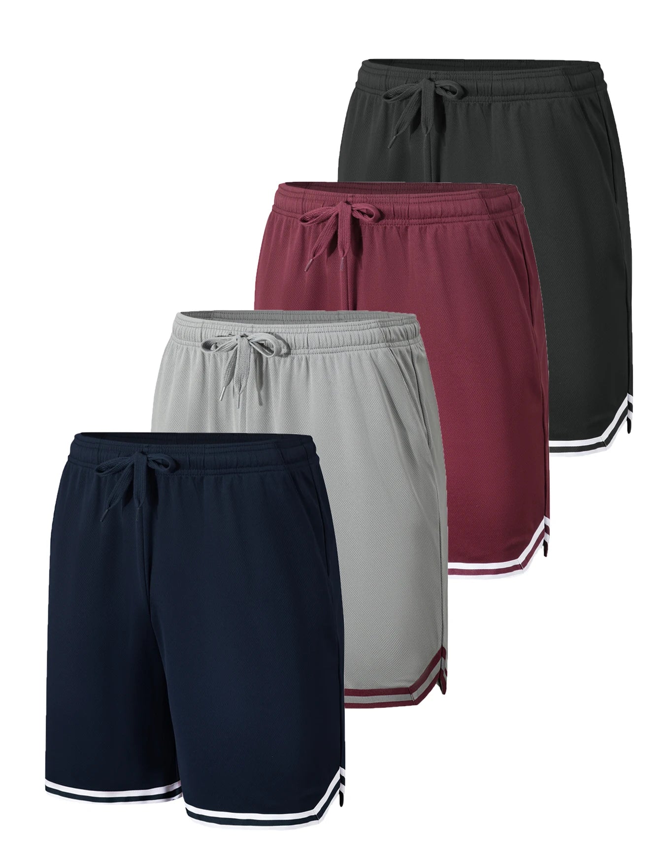 4-piece men's sports basketball shorts made of moisture wicking fabric with drawstring waist and pockets loose summer sportswear