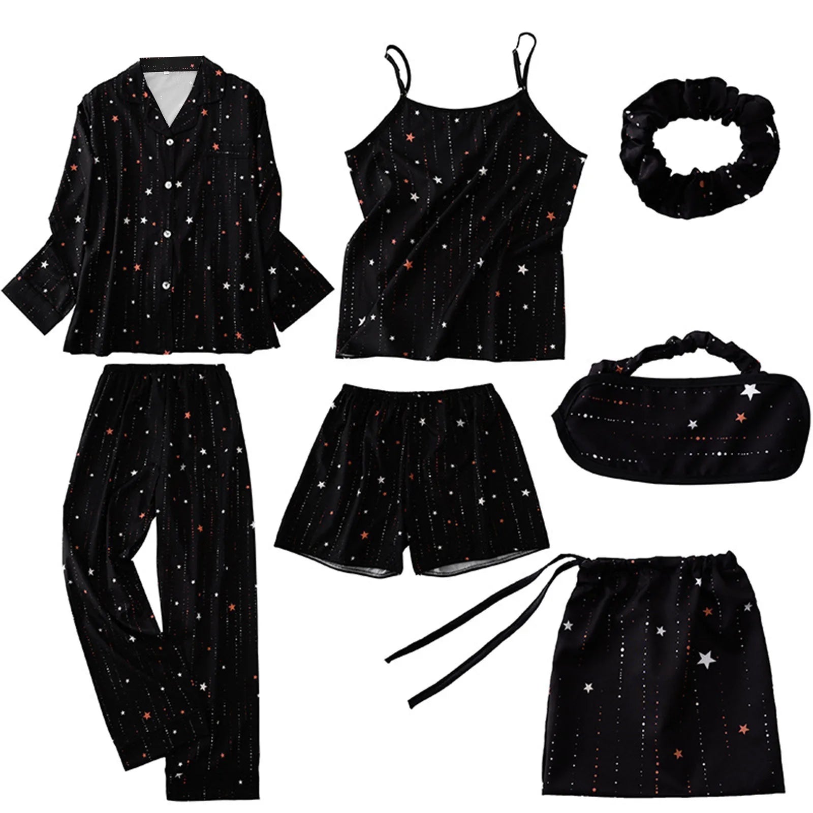 7pcs Women Pajamas Set Cotton Autumn Winter Homewear Suit Spring Summer Girls Sexy Pijama Tracksuit Elegant Female Loungewear