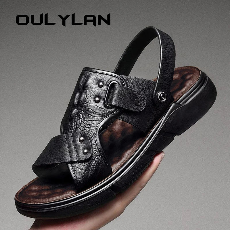 Big Size Men Leather Sandals Summer Classic Men Shoes Slippers Soft Sandals Men Roman Comfortable Outdoor Walking Footwear