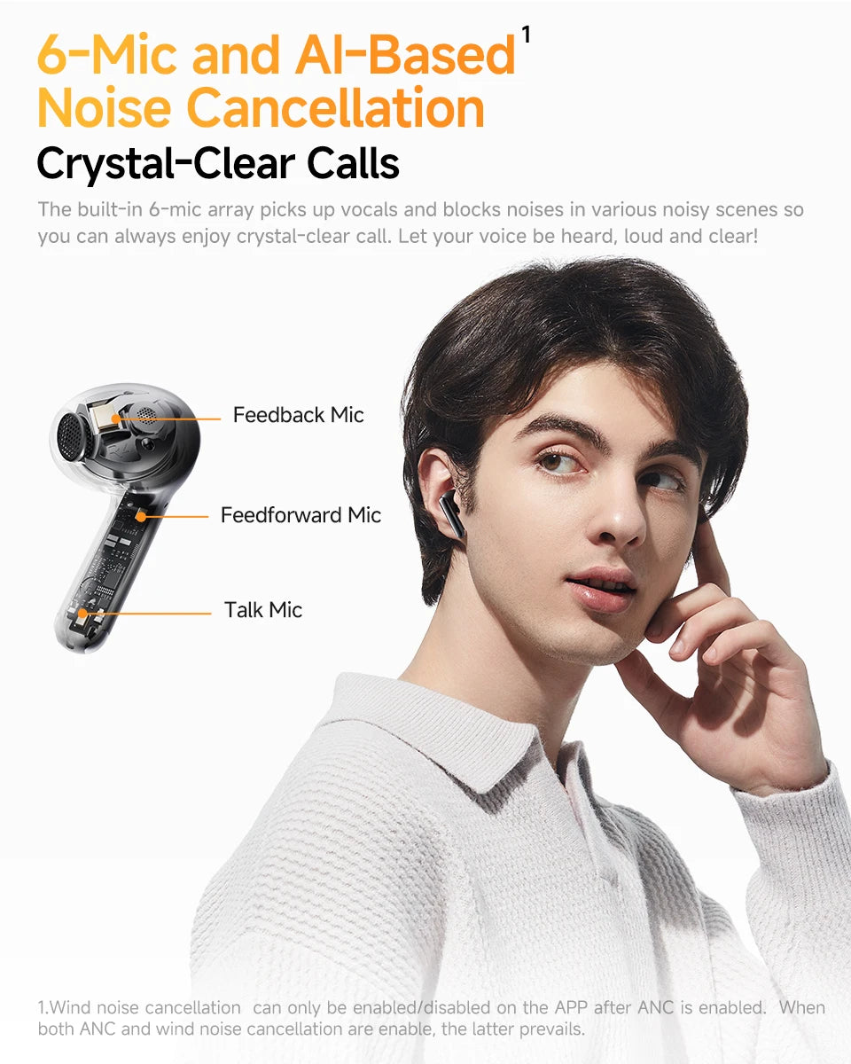 QCY HT10 AilyBuds Pro+ ANC Bluetooth Wireless Earphone Adaptive AI Audio Hi-res LDAC Earbuds ANC dual Connection Headphone