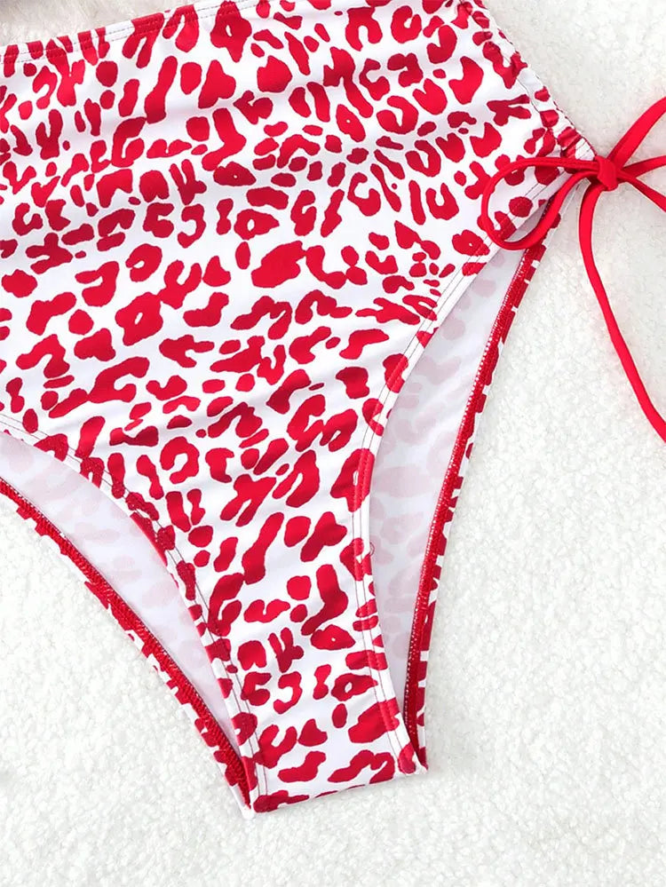 2024 Leopard Print Bikini High Waist One Piece Swimsuit for Women Sexy Hollow Out Swimwear Summer Beach Vacation Monokini New