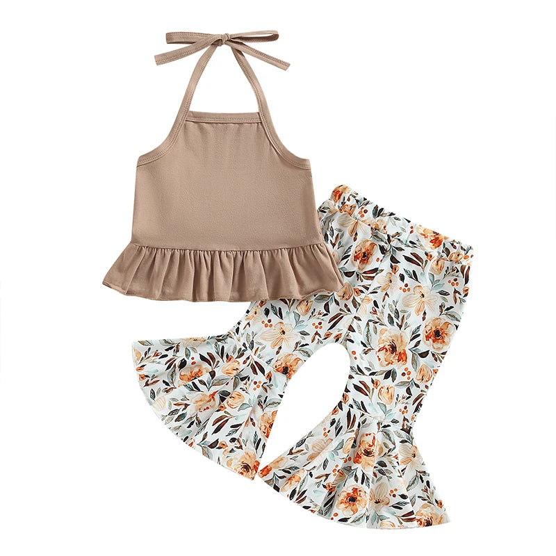 2023-02-16 Lioraitiin 0-24M Newborn Baby Girls 2Pcs Summer Clothing Set Lacing Halterneck Vest with Flower Print Flare Pants