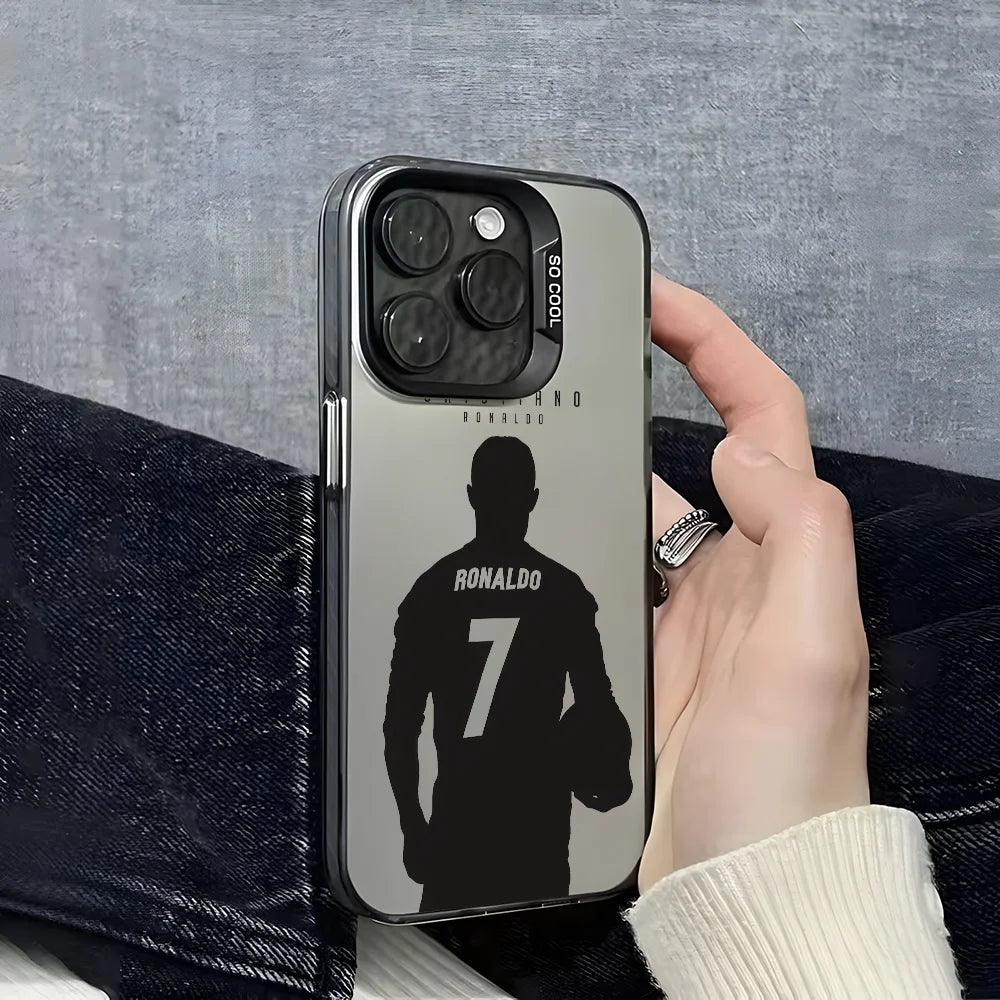 Football Superstar R-Ronaldo Phone Case For iPhone 16 15 14 13 12 11 Pro Max Black Purple Matte Laser Metallic Aurora Funda