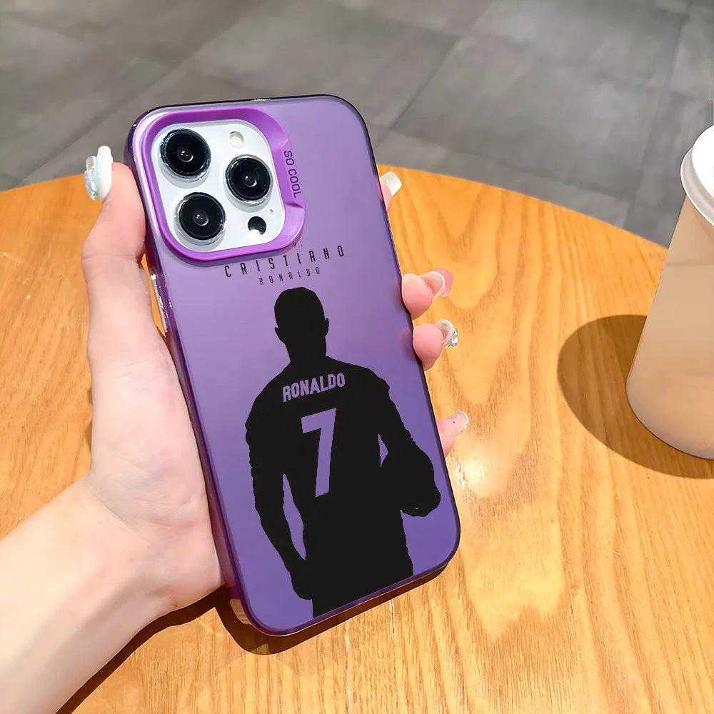 Football Superstar R-Ronaldo Phone Case For iPhone 16 15 14 13 12 11 Pro Max Black Purple Matte Laser Metallic Aurora Funda