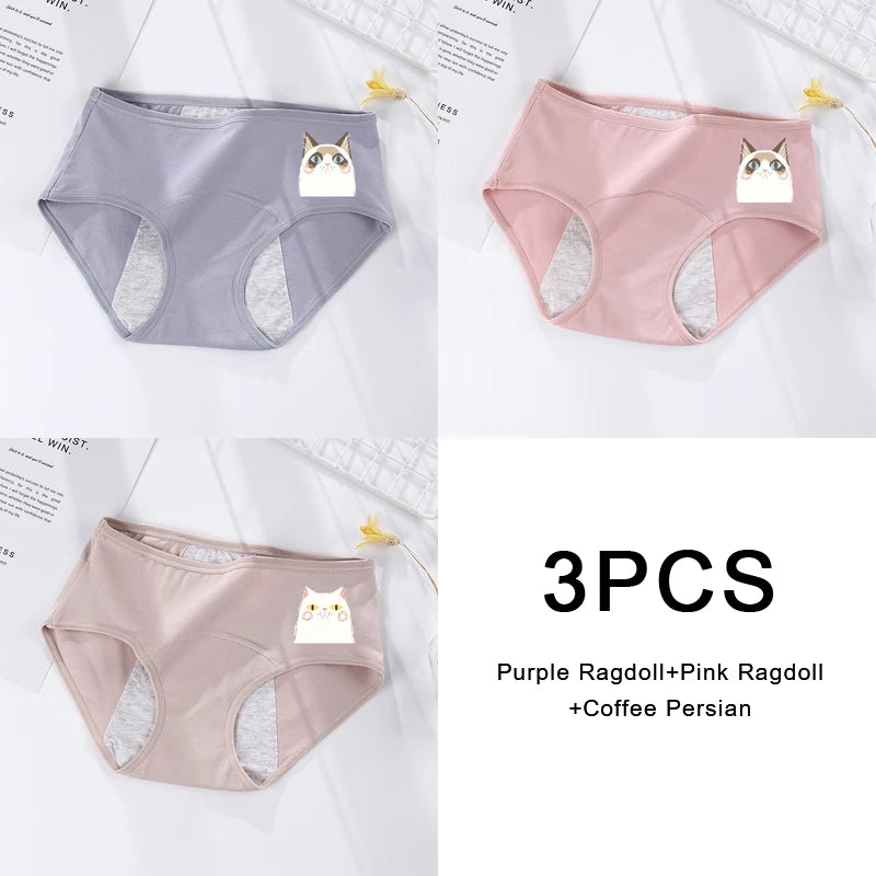 3PCS/set Women's menstrual briefs large flow postpartum water absorption leakproof briefs women's pure cotton menstrual briefs