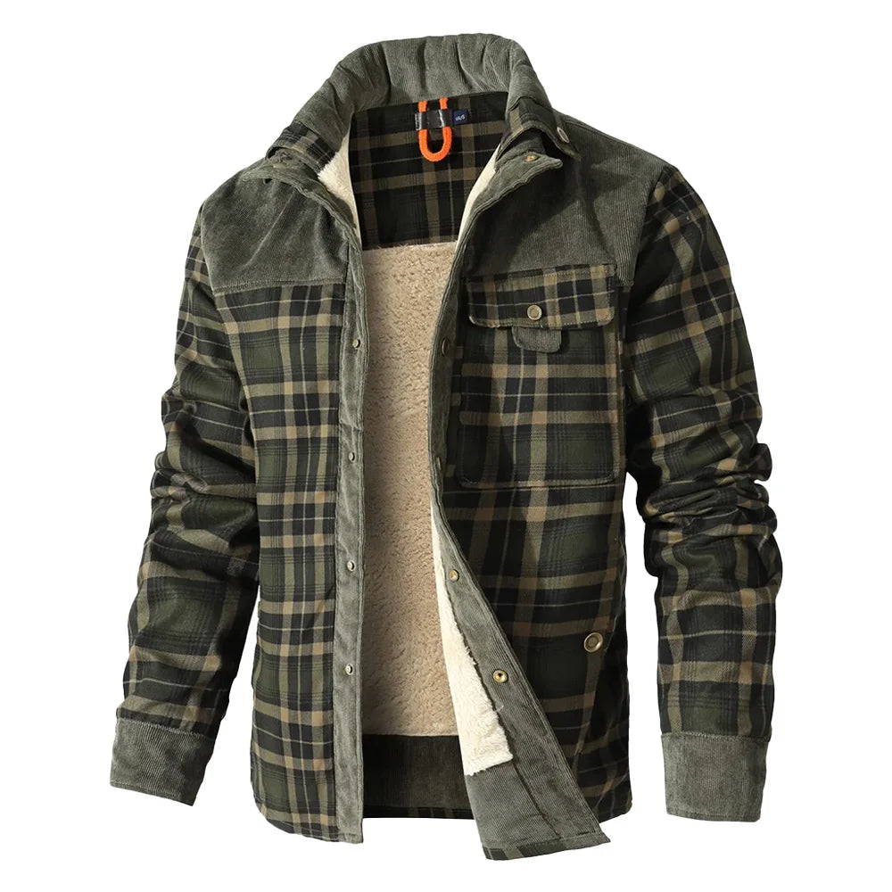Men's Jackets Winter Windproof Warm Casual Bomber Coat Plaid Sherpa Lined Flannel Outdoor Classic Jacket Men US Size