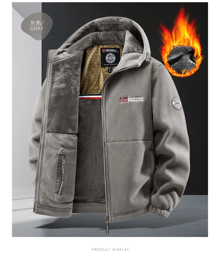 Maxbarley Brand Winter Fleece Jacket Men Casual Thickened Wool Coat Athleisure Design Warm Fashion Hooded Jackets Snow Ski Suit