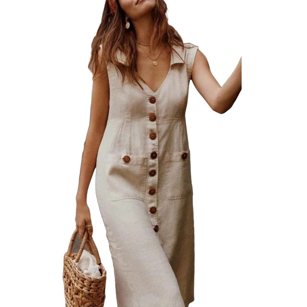 3XL Plus Size Cotton Linen Tank Dress Women Summer Casual Loose Beach Sundress Korean Fashion Slim Large Size Female Clothi