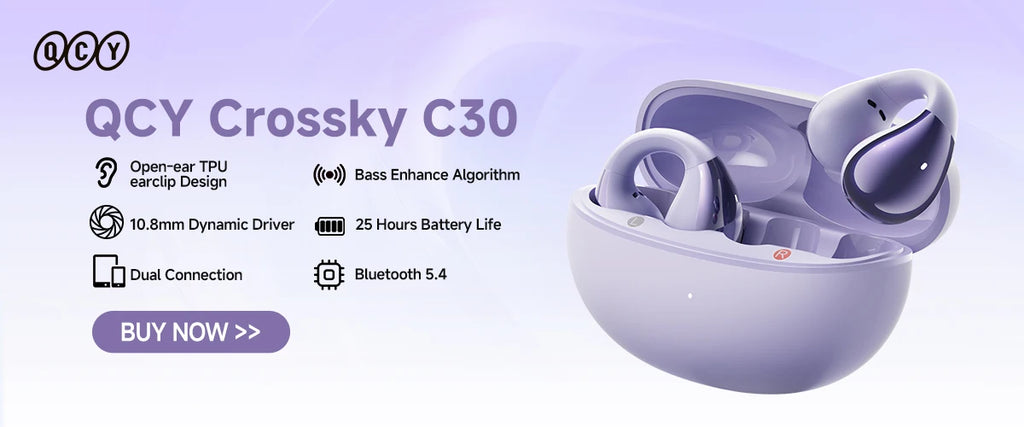 QCY Crossky C30 Wireless Earphones Bluetooth 5.4 Ear clip TWS Sports Earbuds Open Ear Earclip Dual-Connection Headphone