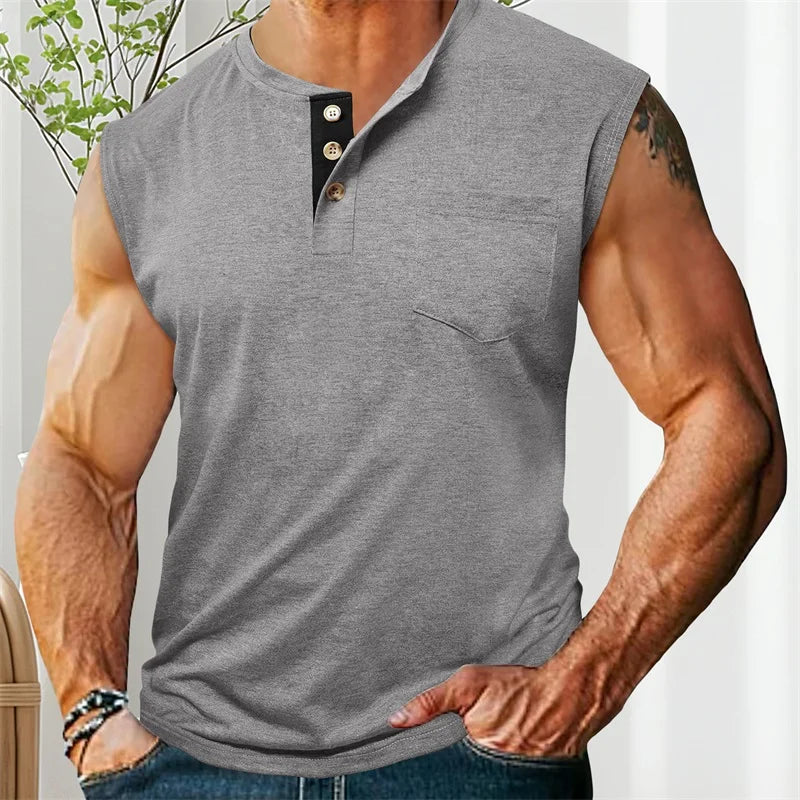 Men s Athletic Tank Top Sleeveless Basketball Shirt Quick-Dry Breathable Muscle Fitness Sports Vest with Button Detail