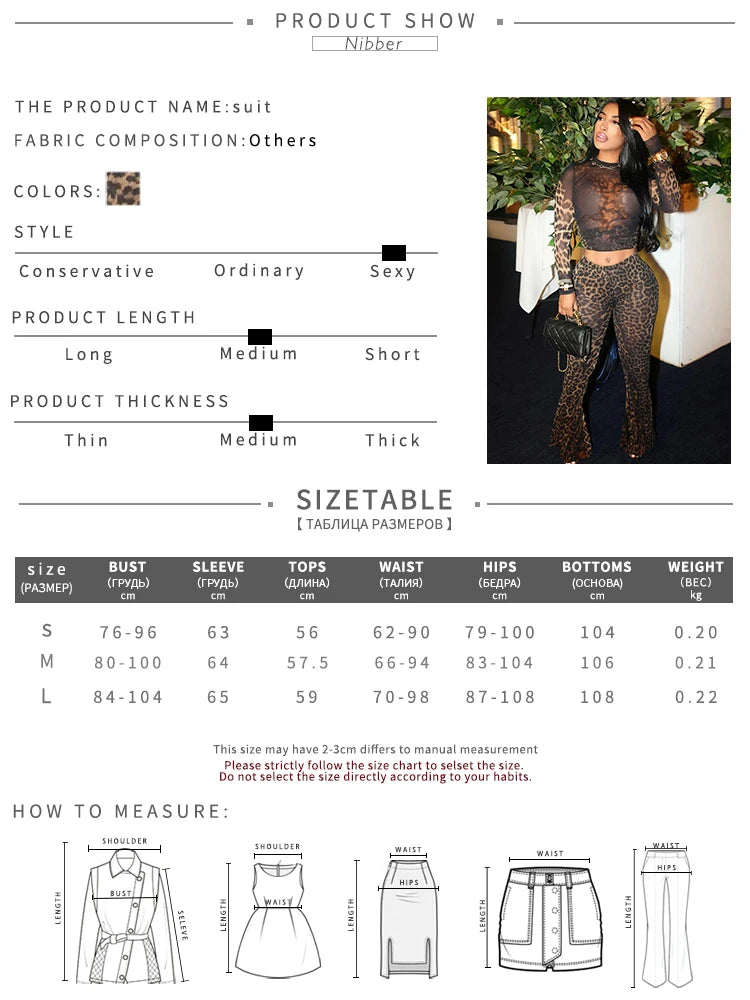 Nibber Sexy 2 Piece Set Women See Through Midnight Party Full Sleeve Crop Tops+Pants Matching Clubwear Skinny Autumn Outfits