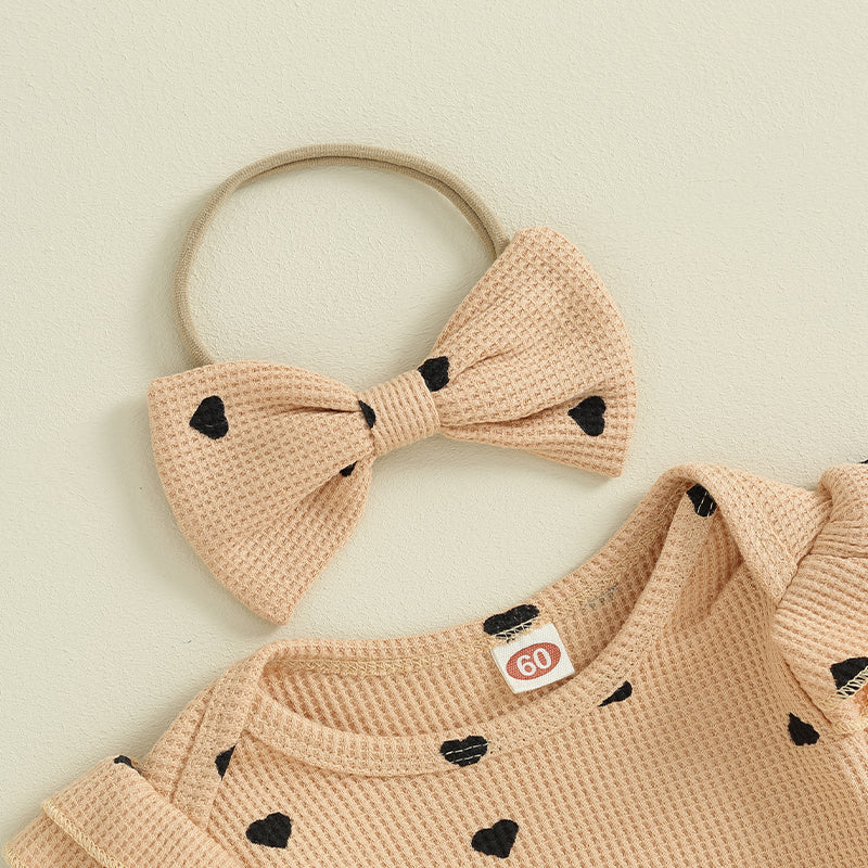 2023-09-12 Lioraitiin Infant Baby Girl Clothes Set Waffle Knit Heart Long Sleeve Romper Pants Headband Suit Outfits Fall Clothes