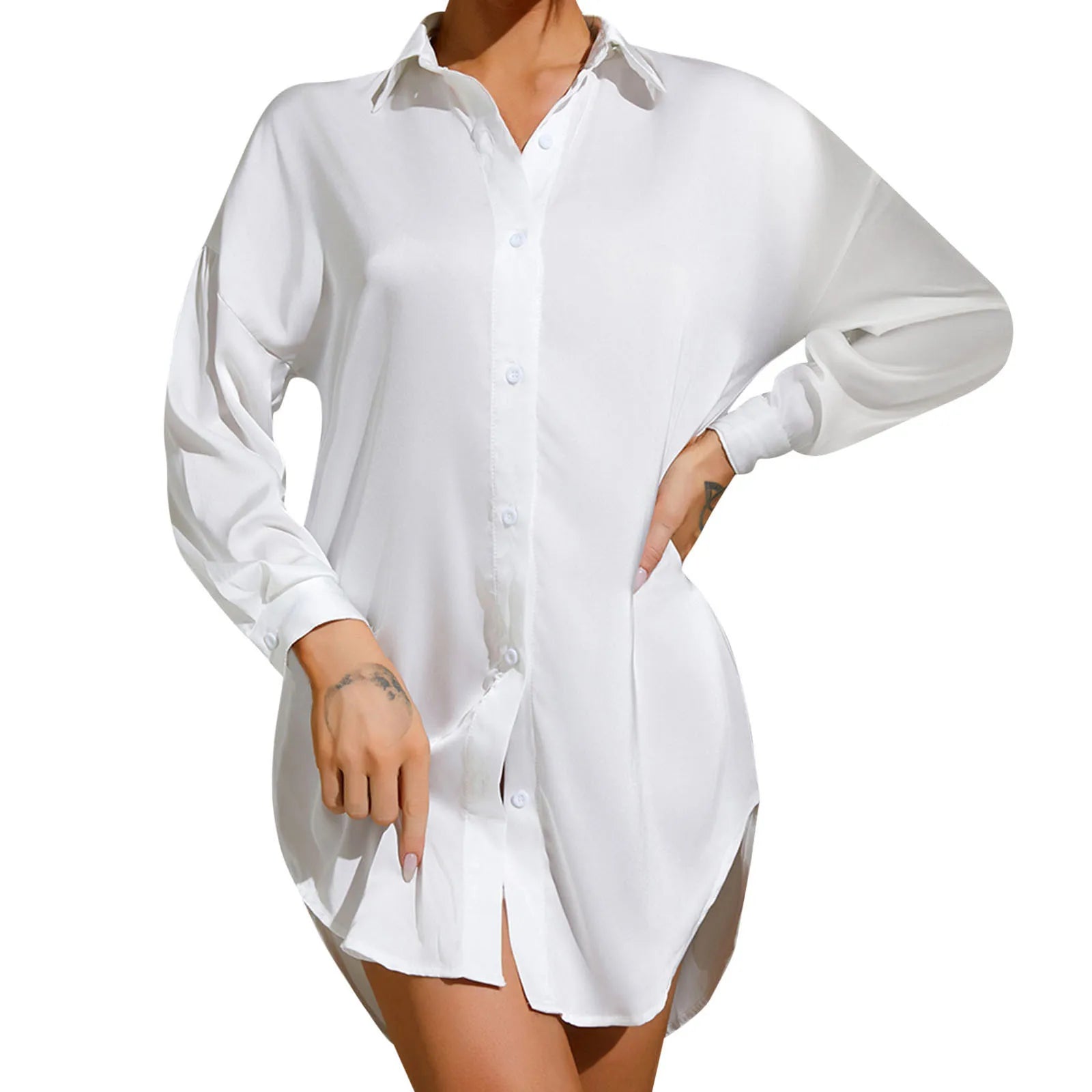 2024 Spring Women's Shirts Ice Silk Home Clothes White Shirts Loose Long Sleeve Shirts Women Clothes Casual Ladies Blouses