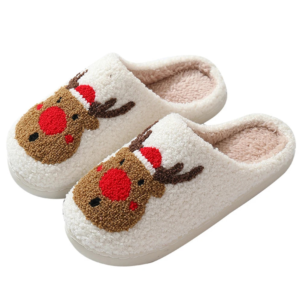 Christmas Deer Slippers Bedroom Slipper Women Men Plush Warm Slipper Women Fuzzy Fluffy Slippers for Winter for Christmas Gift