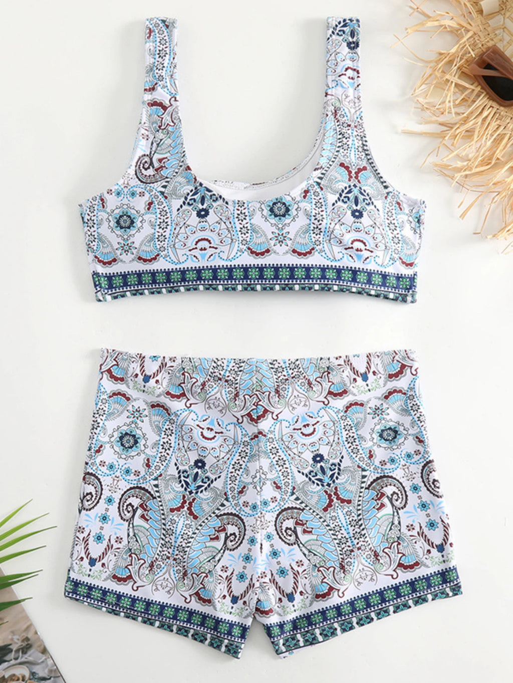 Bikini Ethnic Style Print 2-piece Swimsuit Women Sexy High Waist Brazilian Tankini U-neck Beachwear Bathing Suit Summer 2025 New