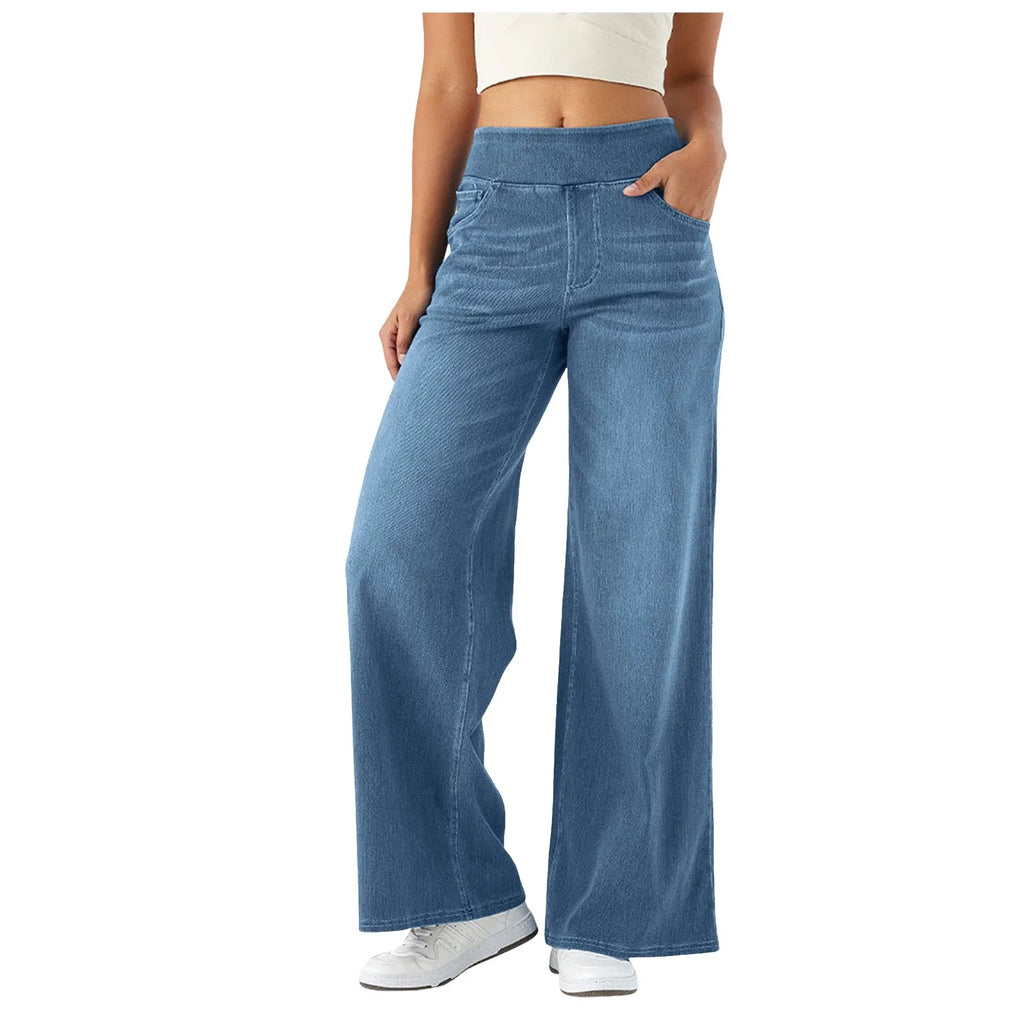 Baggy Ladies Wide Leg Trousers With Elastic Waistband High Waist Stretch Vertical Tube Trousers Stylish Womens' Casual Pants