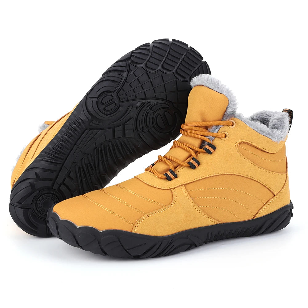 Winter Plush Snow Boots Warm Fur Shoes Non Slip Wide Toe Box Barefoot Shoes Waterproof Outdoor Trekking Shoes for Hiking Walking