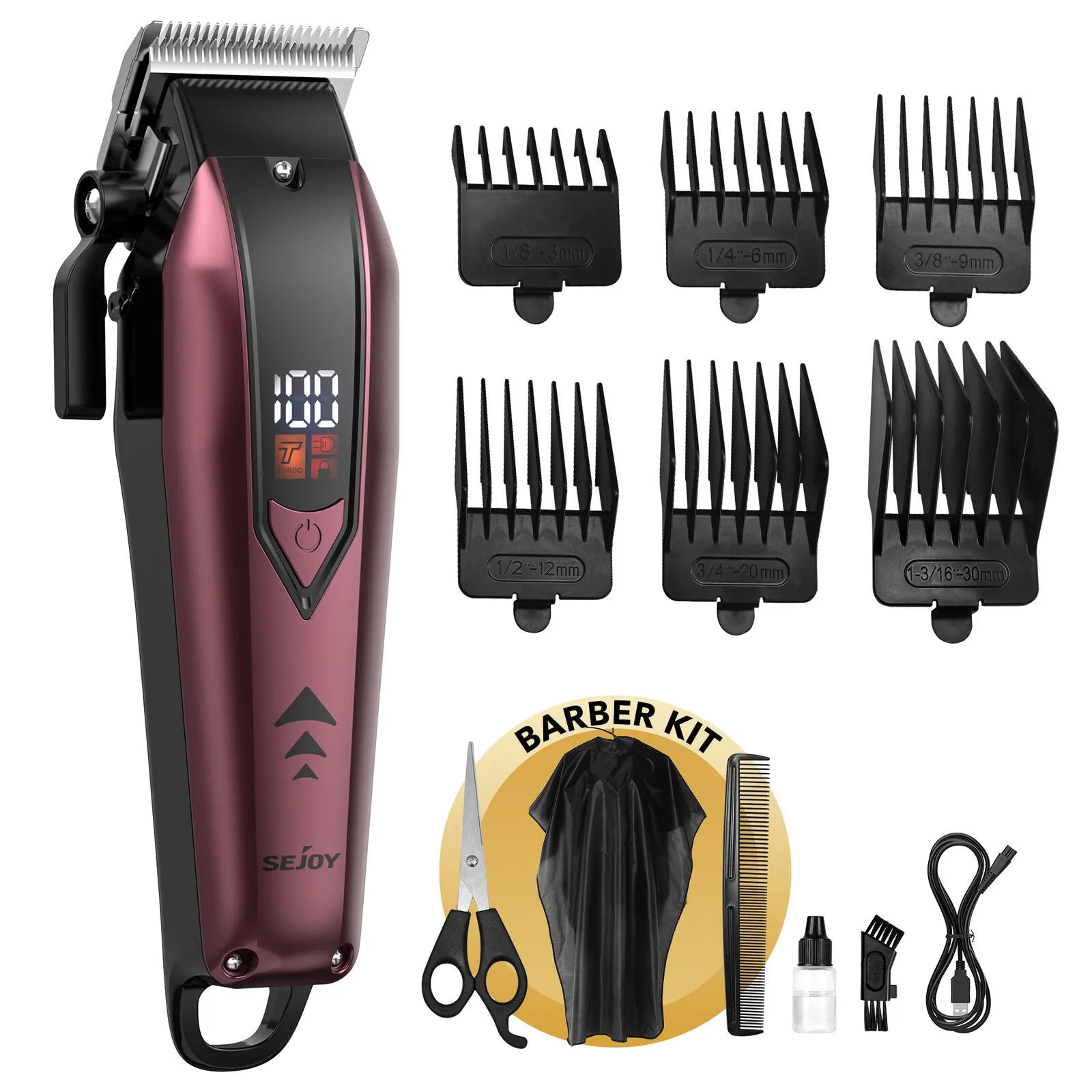 Sejoy Professional  Hair Clippers for Men Trimmers Set for Barber Cordles with LED Display Slick Hair Cut Self-Sharpening Blades
