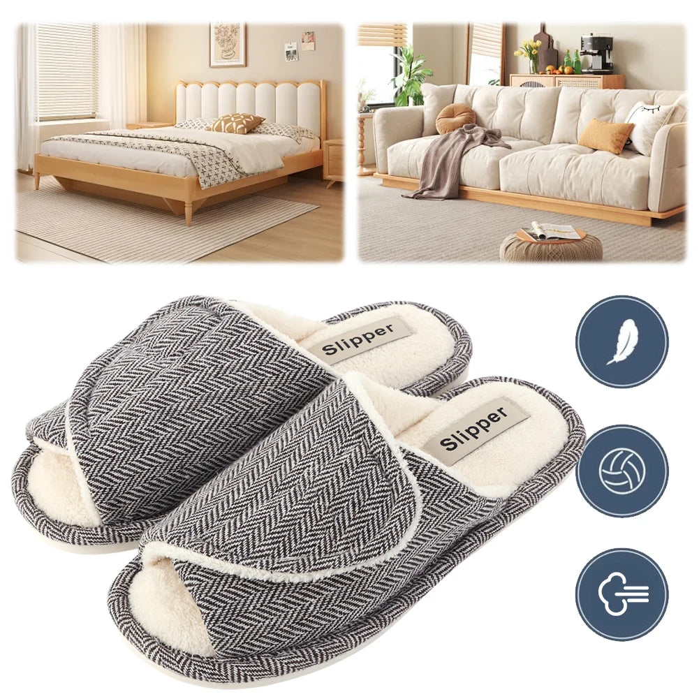 Plush House Slippers Hook and Loop Slippers Non-Slip Open Toe Slippers Comfortable Soft Indoor Slippers for Indoor Outdoor