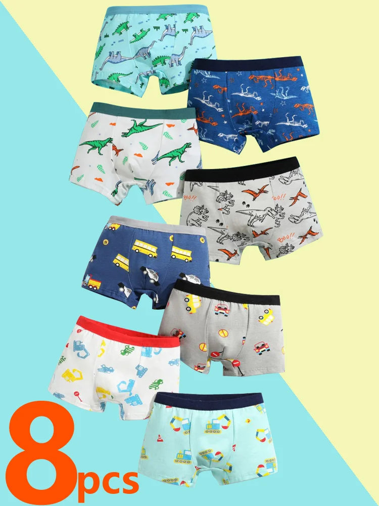 4/8 pcs Boys Boxer sets Briefs Kids Cotton Underwear Baby Underpants Teenager Cartoon Dinosaur Print Soft Children Panties 2-15Y