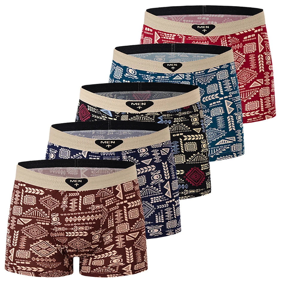 5 Pcs Fashionable And Versatile Printed Underwear For Men In All Seasons Comfortable Plus Size Youth Boxer Shorts Casual Shorts
