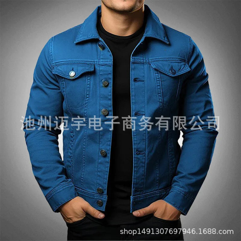 Men Denim Jacket Single Breasted Coats Washed Jackets Turn Down Collar Outerwear Long Sleeve Jackets Casual Spring Pockets