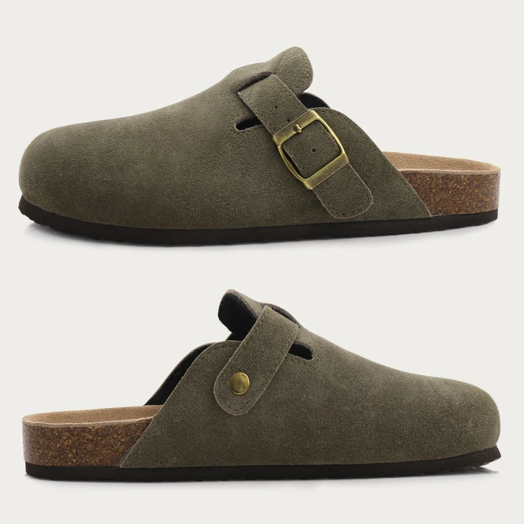 Fashion Women's Suede Mules Slippers Men Clogs Cork Insole Sandals With Arch Support Outdoor Beach Slides Home Shoes