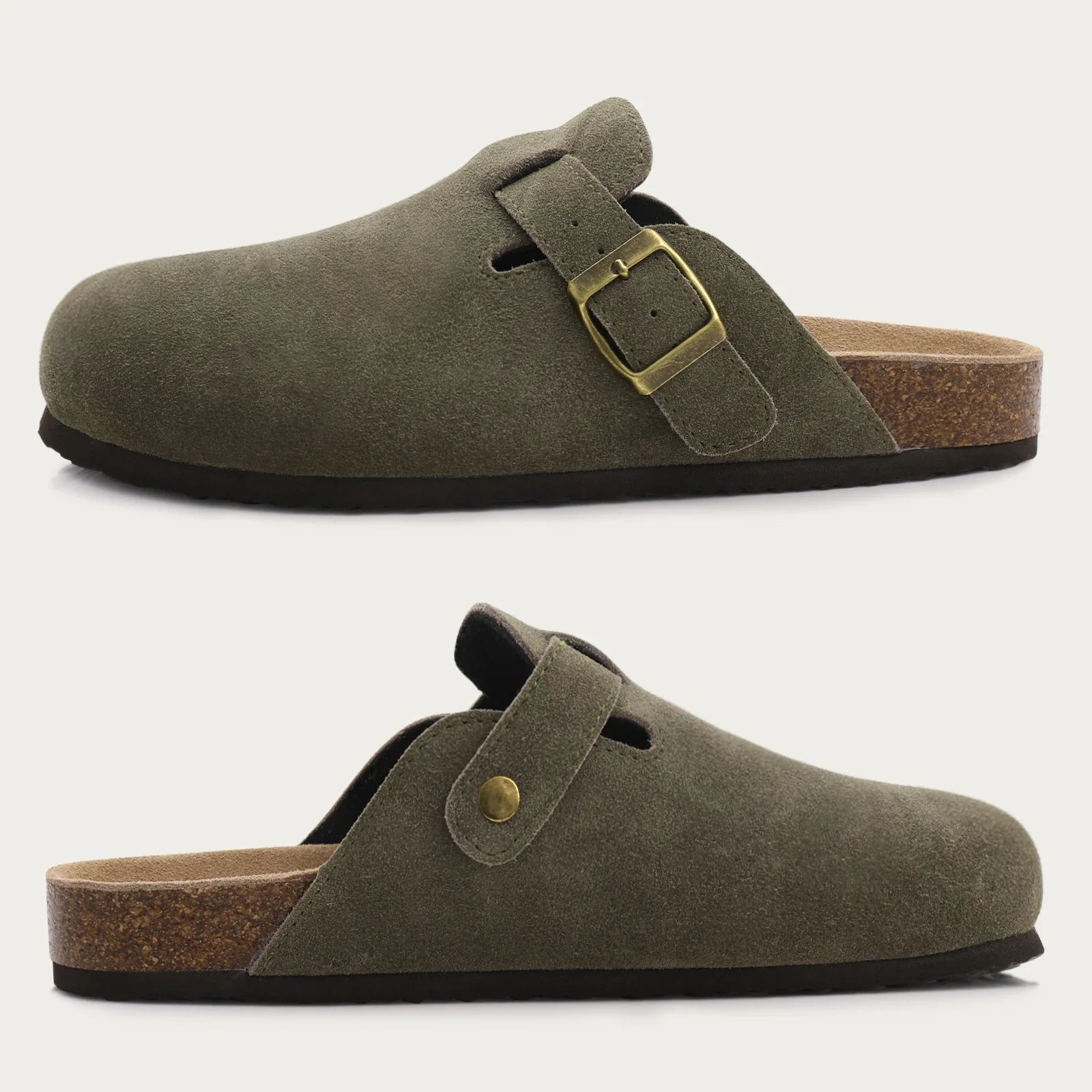 Fashion Women's Suede Mules Slippers Men Clogs Cork Insole Sandals With Arch Support Outdoor Beach Slides Home Shoes
