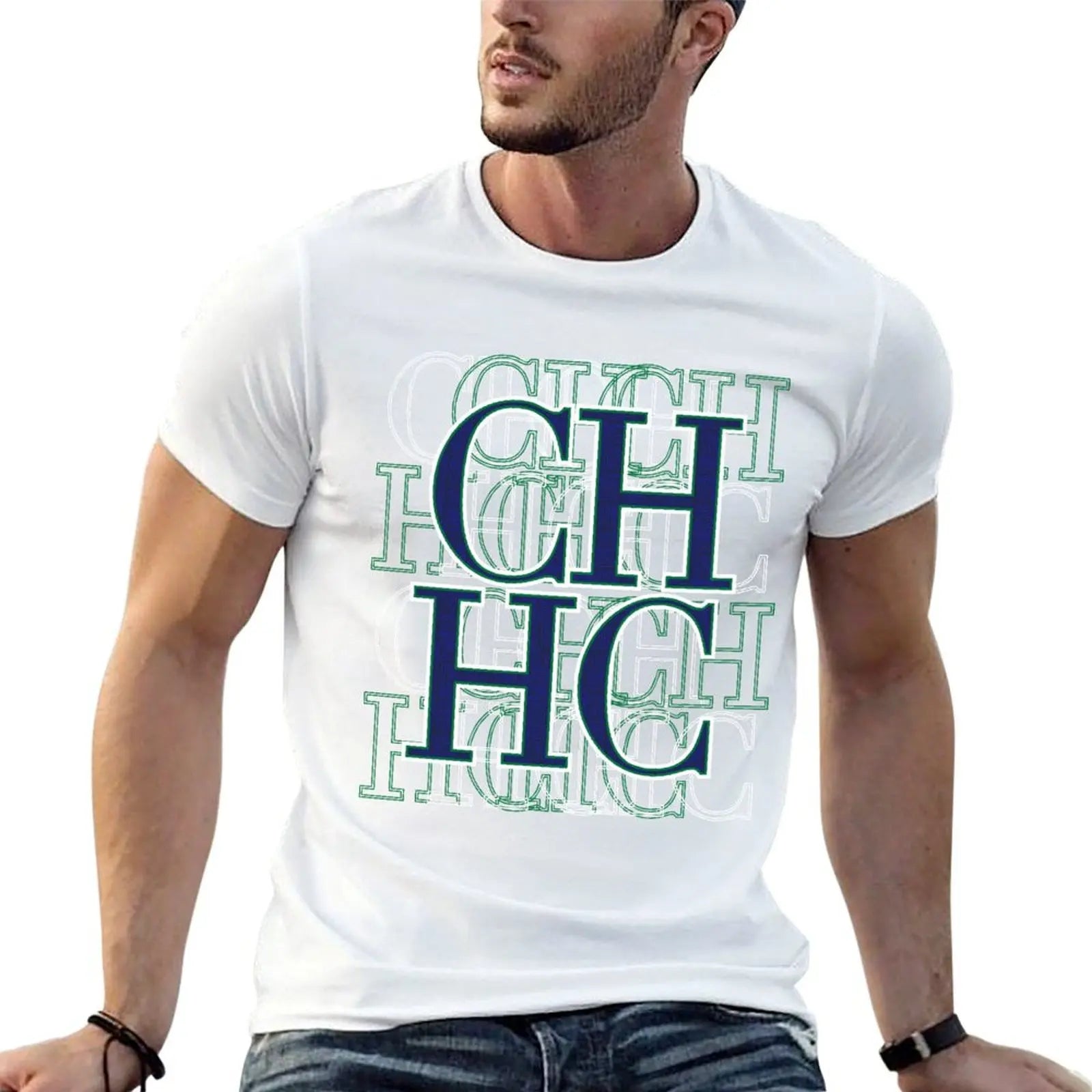 CHCH 2024 Summer New European and American Pure Cotton Short-sleeved Printed Crew Neck T-shirt