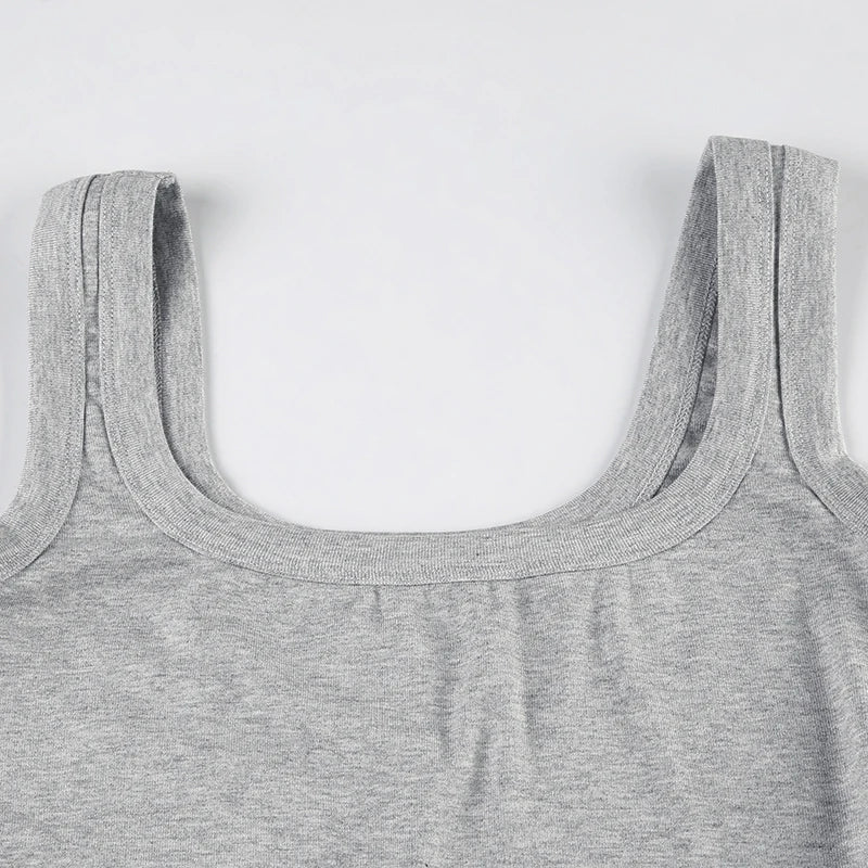 BIIKPIIK Solid Square Collar Women Rompers Casual Sleeveless Knit Playsuits Sporty Jogging Slim Fit Overalls Body-shaping Summer