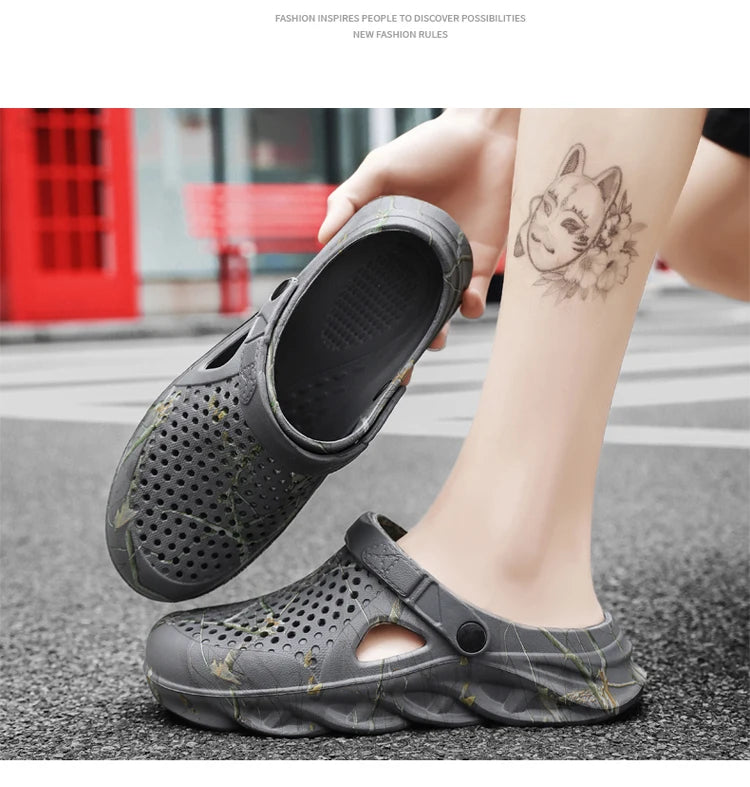 Men Summer Slippers thick Sole Mens clogs Sandals Hollow Breathable Flip Flops sandals Shoes Fashion Beach Slippers