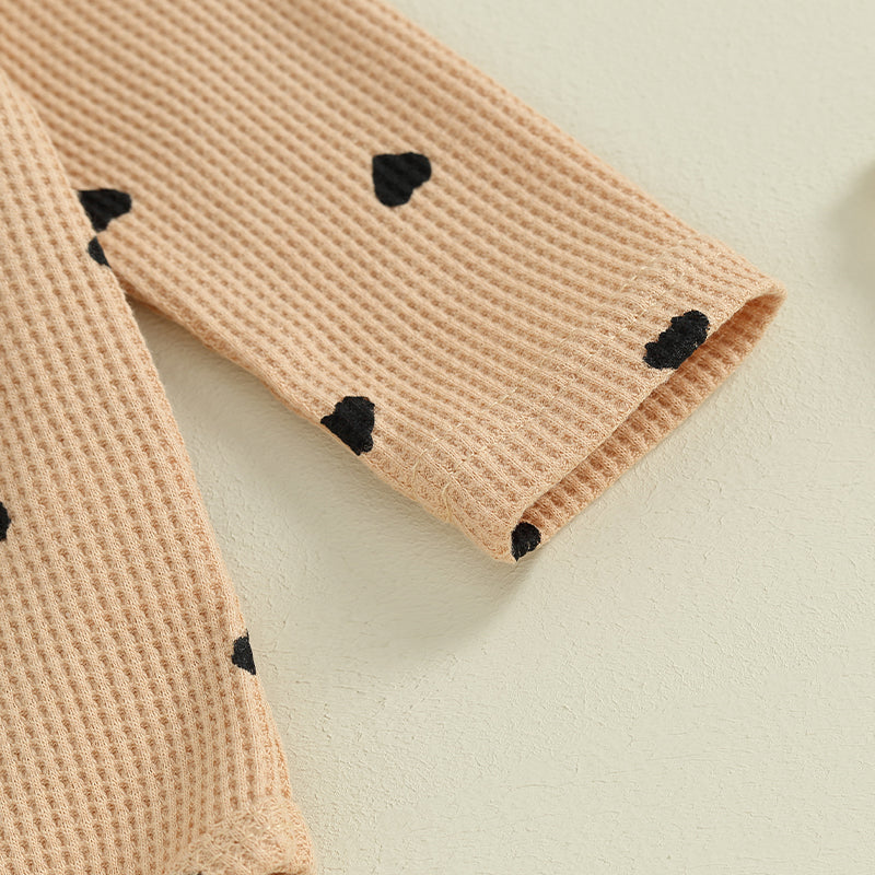 2023-09-12 Lioraitiin Infant Baby Girl Clothes Set Waffle Knit Heart Long Sleeve Romper Pants Headband Suit Outfits Fall Clothes