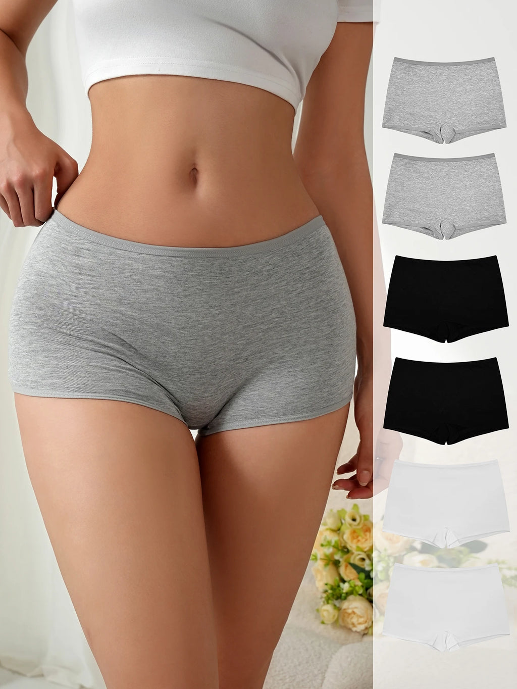6 pieces, women's cotton comfortable breathable low-waisted shorts, seamless low-waisted home daily wear women's underwear, wome