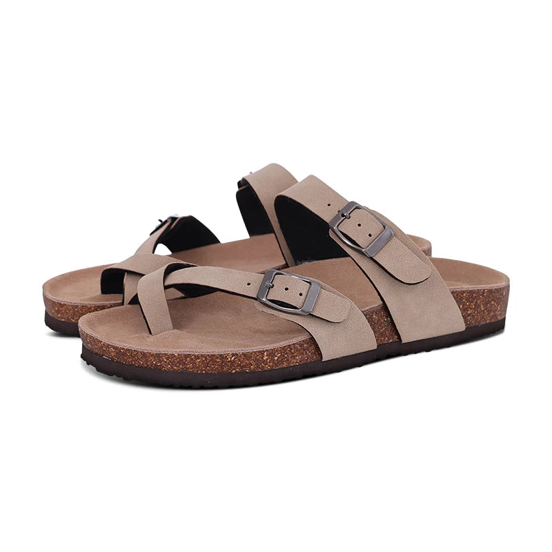 Fashion Women's Suede Mules Slippers Men Clogs Cork Insole Sandals With Arch Support Outdoor Beach Slides Home Shoes