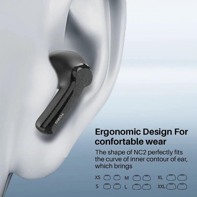 Refurbished TOZO NC2 ANC In Ear Earphones Wireless Earbuds With Mics Noise Cancelling 35dB HiFi Stereo Deep Bass Touch Control
